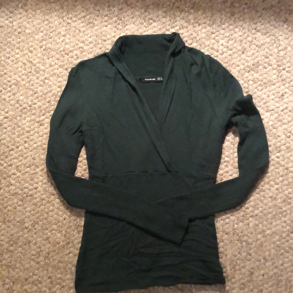 New PattyBoutik green wrap front sweater.